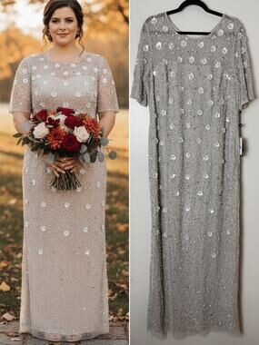 Adrianna Papell Plus Size Dress Sequin Beaded Wedding Guest Mother of the Bride